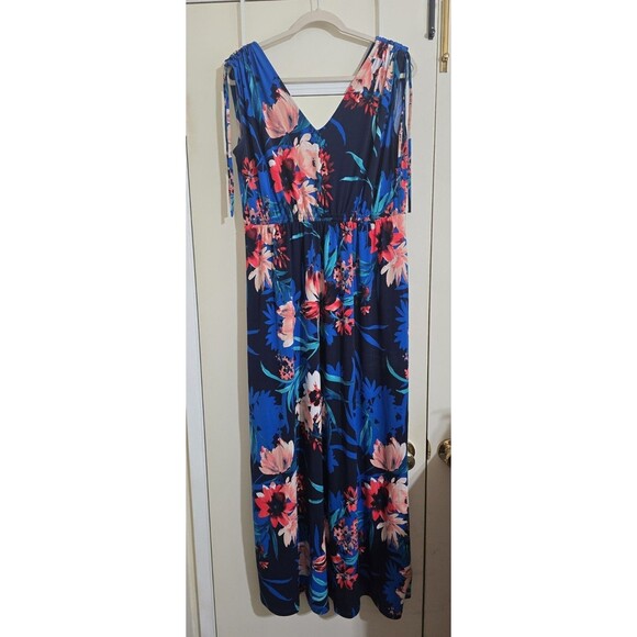 IMAN Global Chic Drapey Tiered Blue Floral Maxi Dress Large - Picture 1 of 3